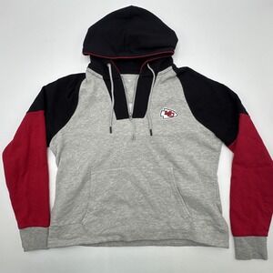 Kansas City Chiefs Women's Gray/Red 1/4 Zip Hoodie Size Large Embroidered Logo